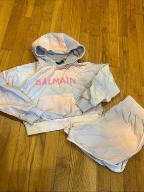 Balmain Pastel Tie-Dye Hoodie & Shorts Set - Pink Logo